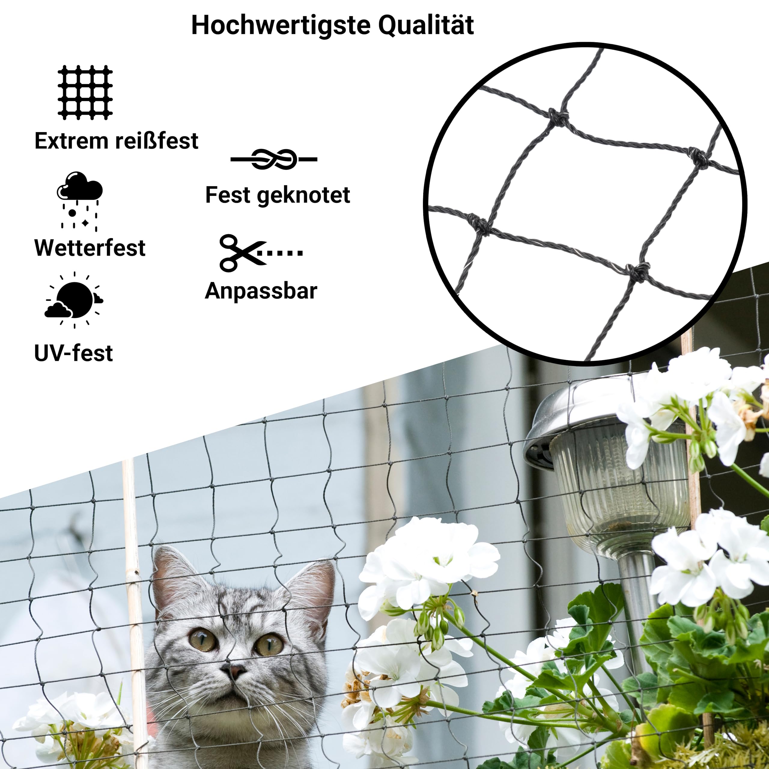 Katzennetz Drahtverstärkt 12x3m - Katzennetz für Balkon mit Befestigungsmaterial - Balkonnetze Katzenschutz - Verstärktes Balkonnetz für Katzen - Katzengitter Balkon - Katzenschutznetz