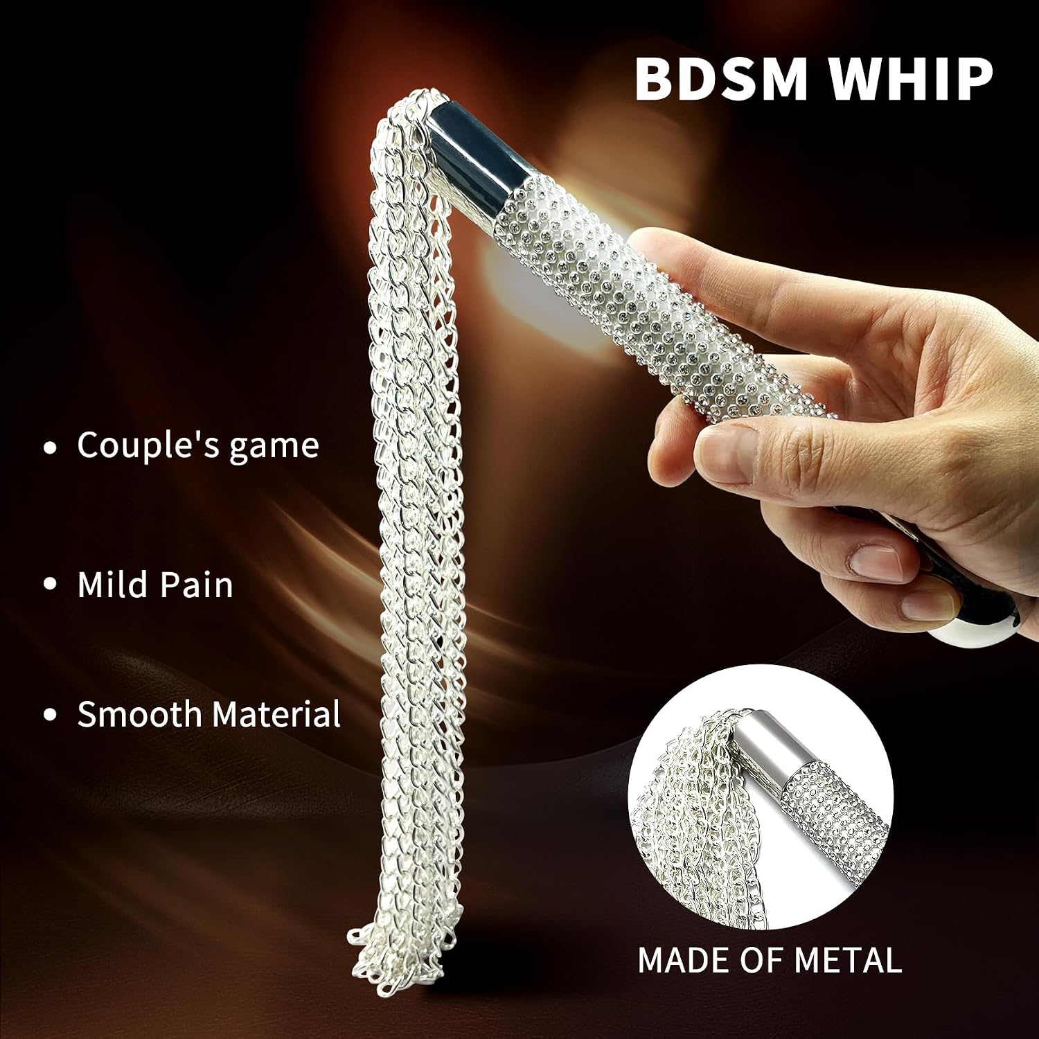 X&Y Life BDSM Metal Diamond Handle Chain Whip Flirting Fantasy Fetish Hand Paddle with Soft Satin Adjustable Sex Mask, Kinky Restraint Bondage Sex Role Play for Couples Restraint (3Pcs)