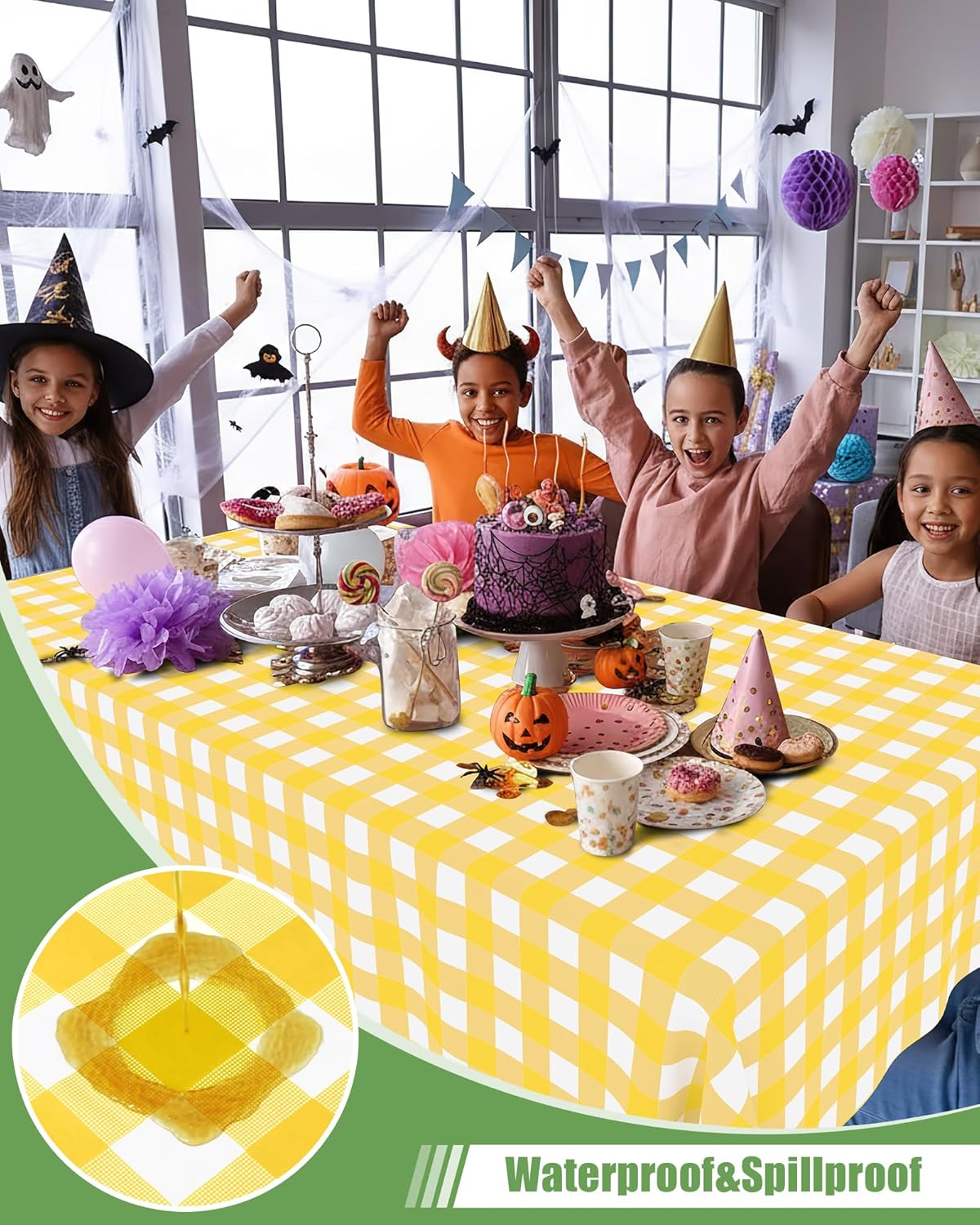 Smiry 12 Packs Gingham Disposable Table Cloth, 54 x 108 Inch Waterproof Plastic Tablecloth, Rectangle Yellow and White Checkered Table Covers for Picnic, Birthday, Party
