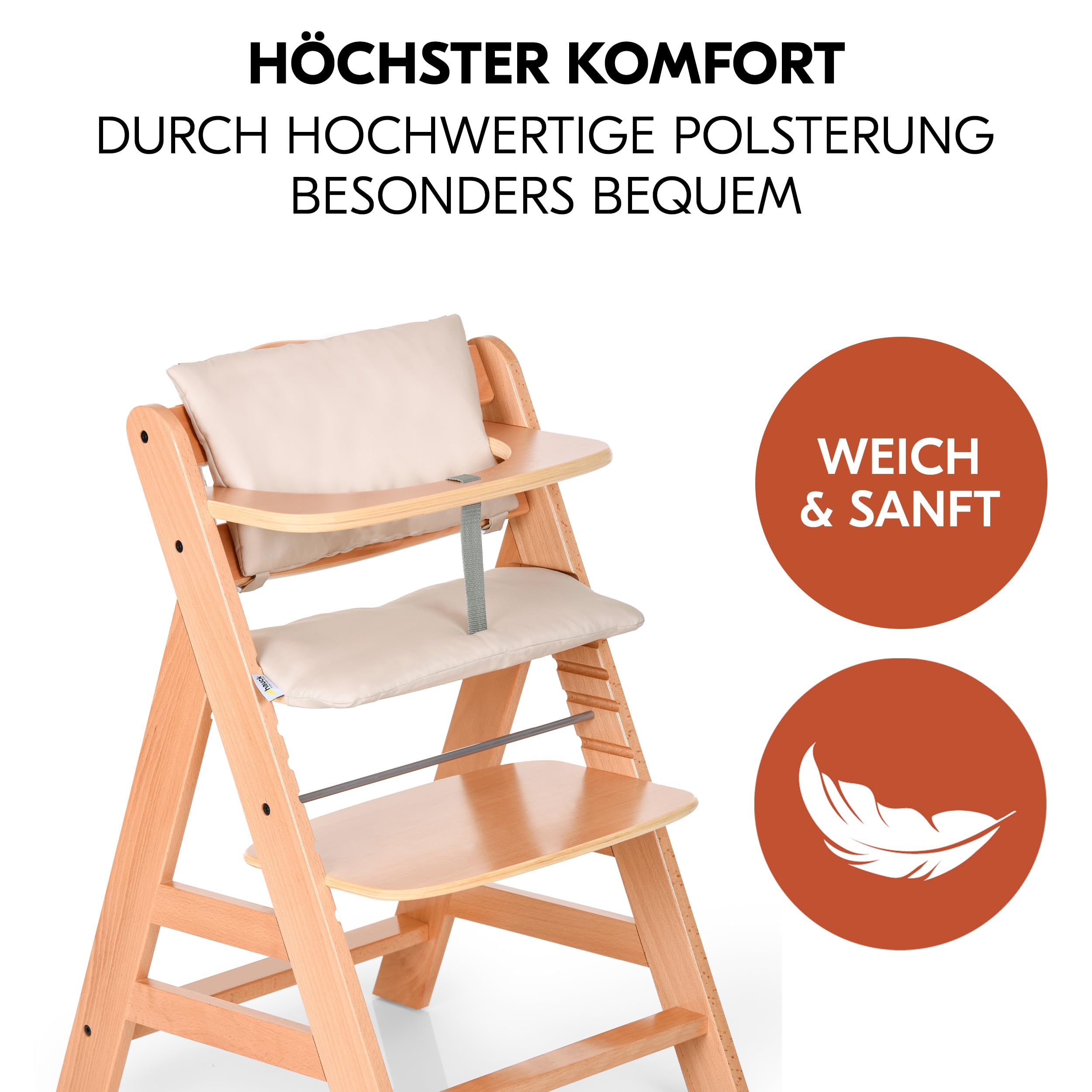 hauck 2-tlg. Deluxe Sitzkissen für Alpha Hochstuhl - Sitzpolster/Sitzauflage/Sitzverkleinerer/Hochstuhlauflage (Beige) | 2-teiliges Sitzpolster für hauck Alpha Hochstuhl | als Sitzauflage, Sitzverkleinerer und Hochstuhlauflage