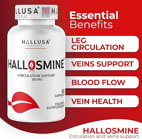 Miniatura 3 de Hallosmine Diosmin 300mg + crema gratis para venas - Soporte para la circulación y venas - Circulación de piernas, piernas pesadas, piernas