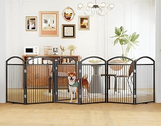 Folding Pet Fence 144" Wide, 32" Tall,Freestanding Dog Gate with Door,Black