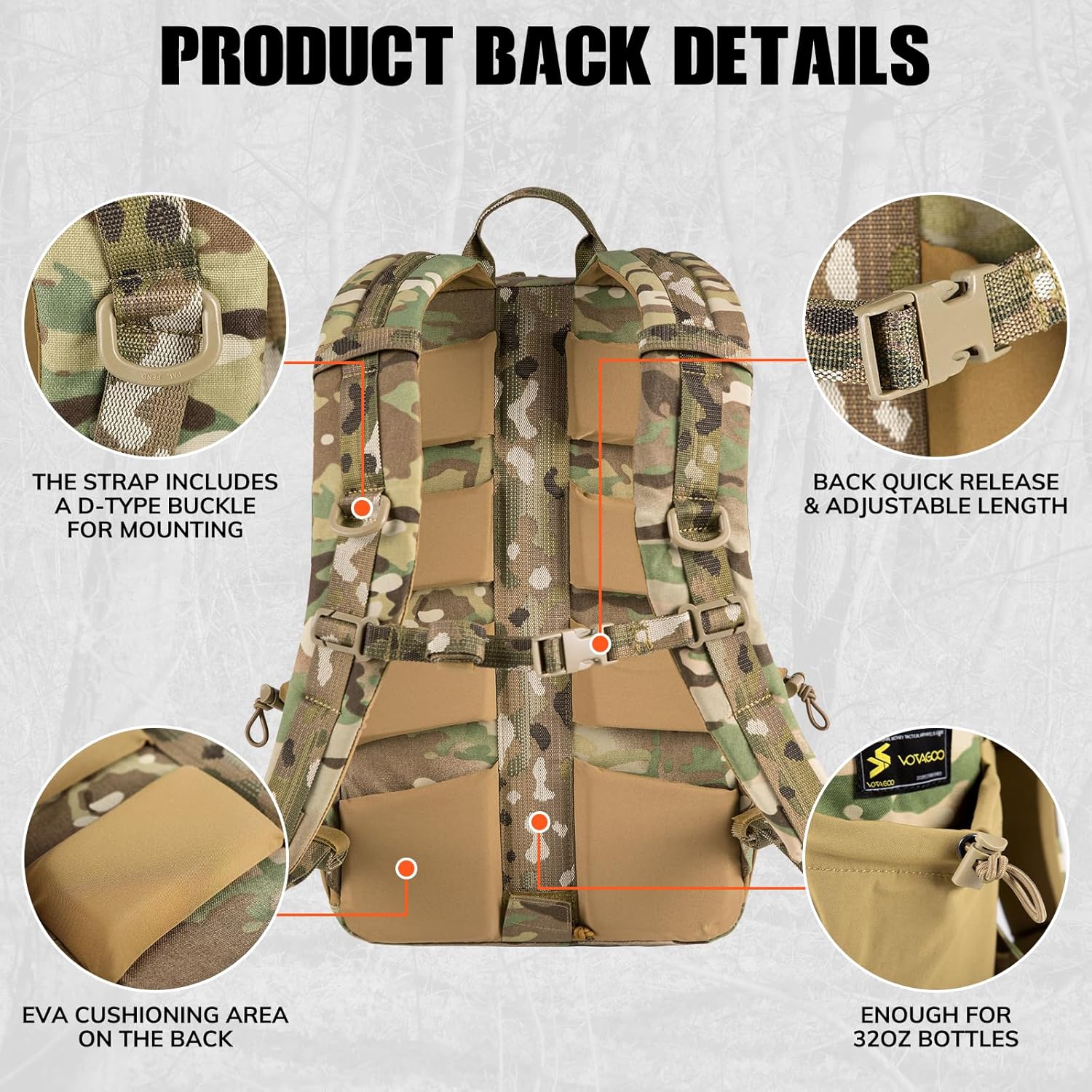 Tactical Backpack with Carbon Frame,15L Daypack 500D Durable Water-Resistant Pack W/ 16" Laptop Sleeve Multiple Organizational Compartments EDC Out bag for Hiking Camping Travel