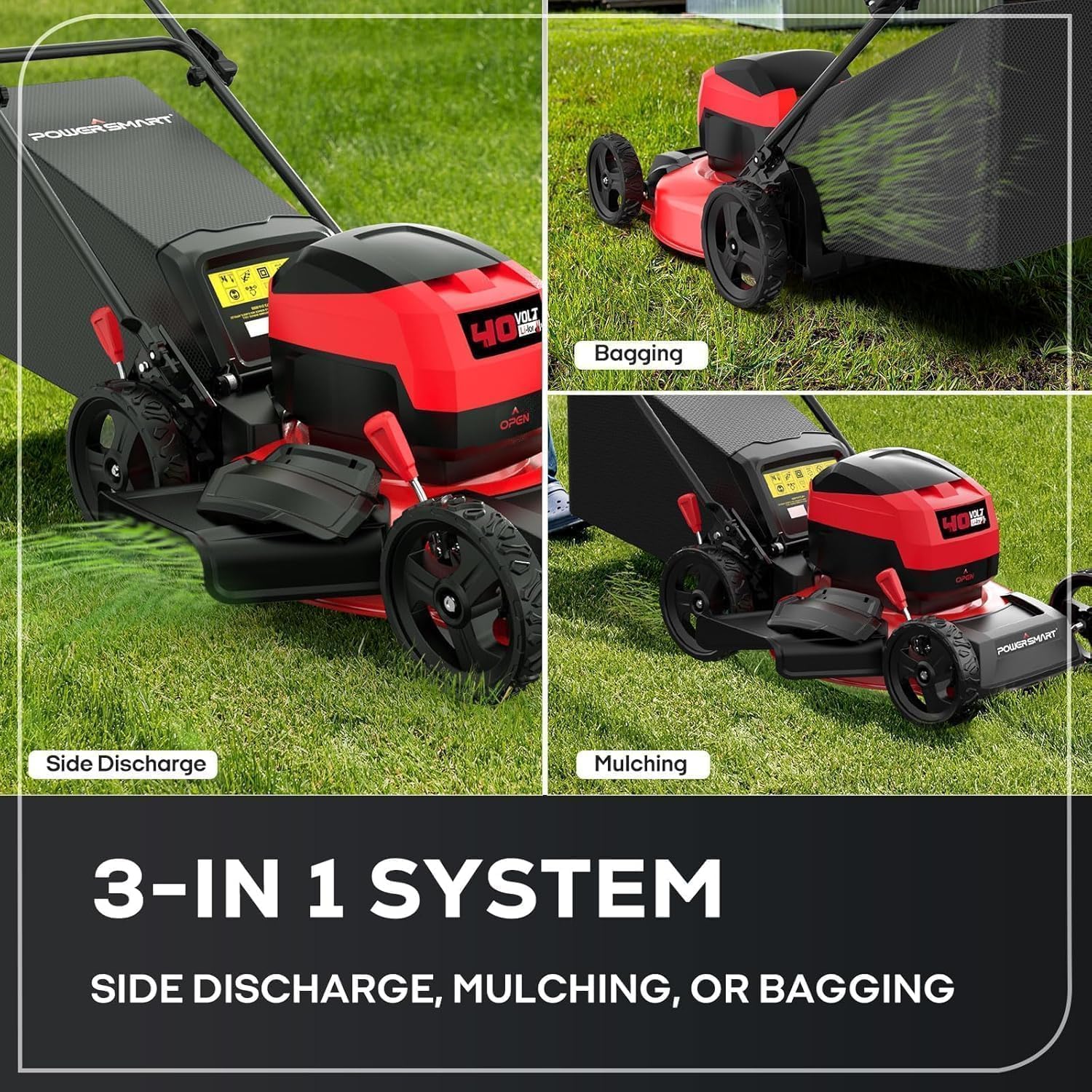 PowerSmart 17" Electric Lawn Mower 40V Cordless Mower, 3-in-1 Brushless Push Lawn Mower with 4.0Ah Battery & Charger, Lightweight, Foldable Handles