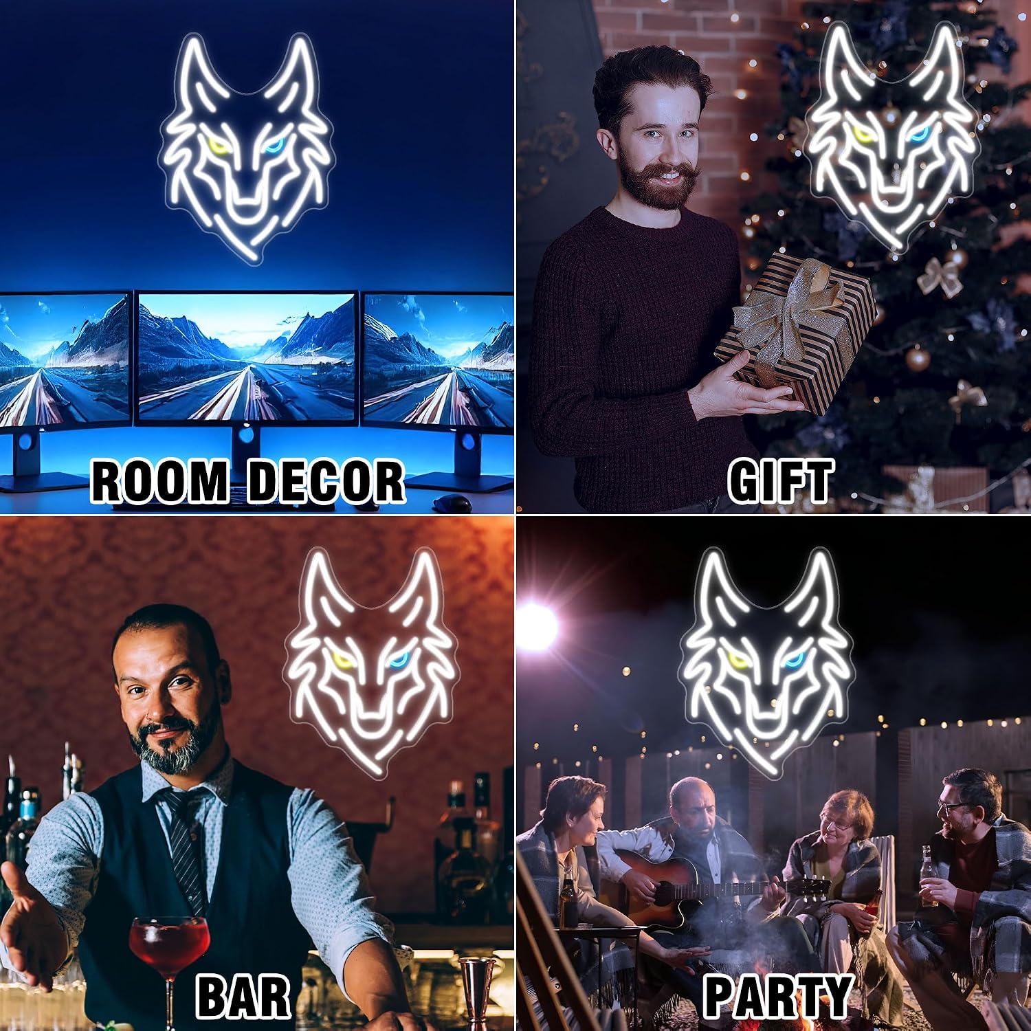 Wolf Neon Sign, Dimmable LED Wolf Wall Decor with Memory Dimmer, Animal Neon Light for Bedroom Man Cave, Birthday Gifts for Boys Men Wildlife Lovers