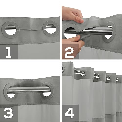 Miniatura 5 de Juego de cortina de ducha con textura de flecos sin gancho y forro de PEVA impermeable, 71 x 74 pulgadas (72 pulgadas), estilo hotelero con ventana