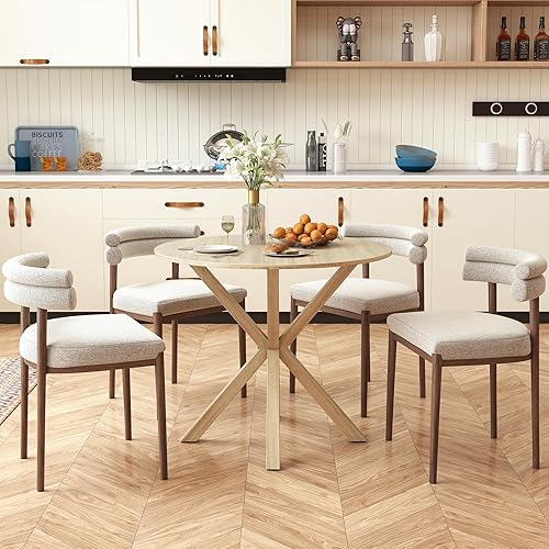 Miniatura 51 de Giantex Mesa de comedor redonda de madera de 36 pulgadas, mesa de cocina de granja con base de pedestal intersectable y patas de madera de goma