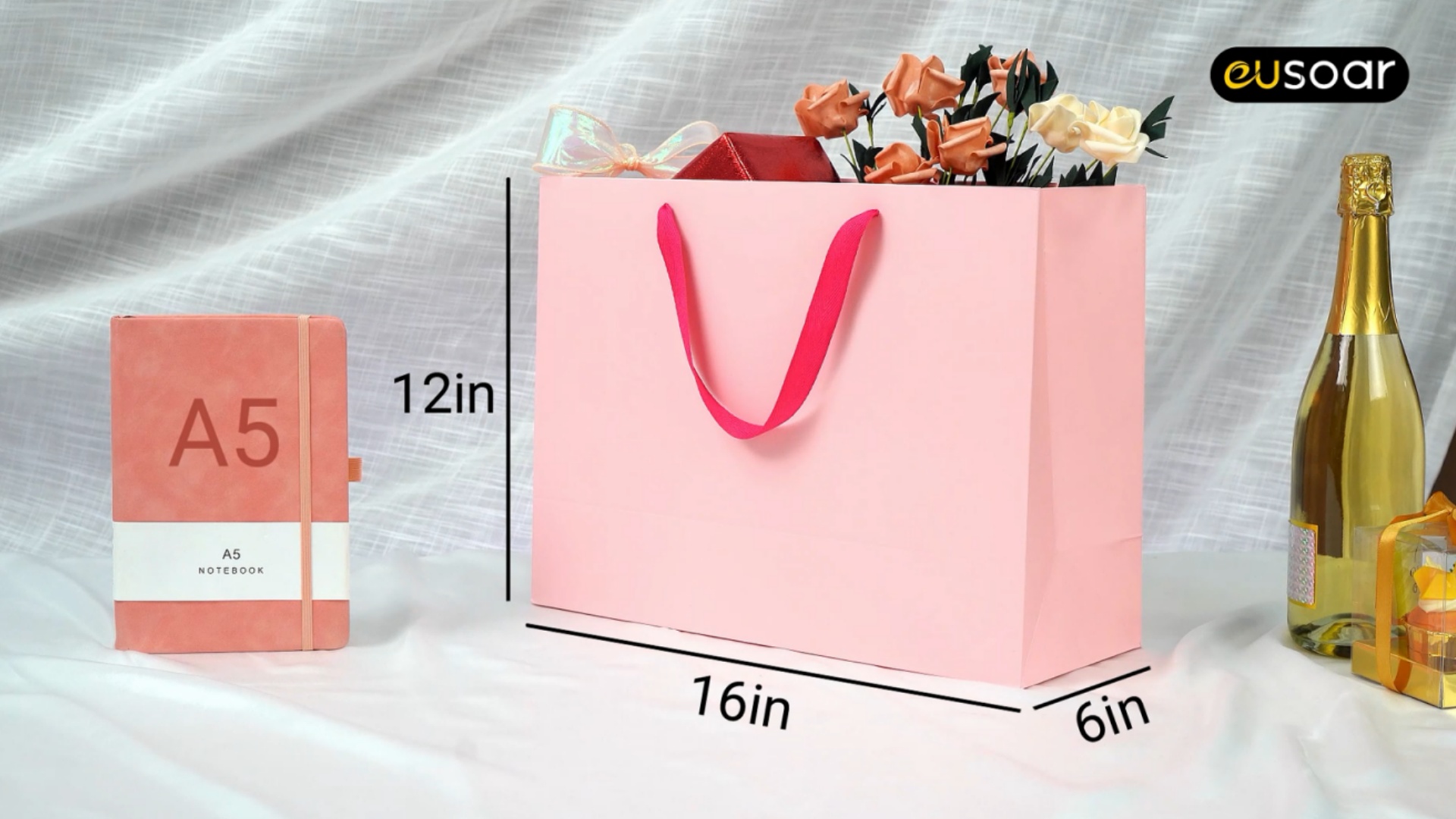 EUSOAR Small Gift Wrap Bags With Handles - 25 Pack, 8.6x3.9x7 Inch White Kraft Paper Bags