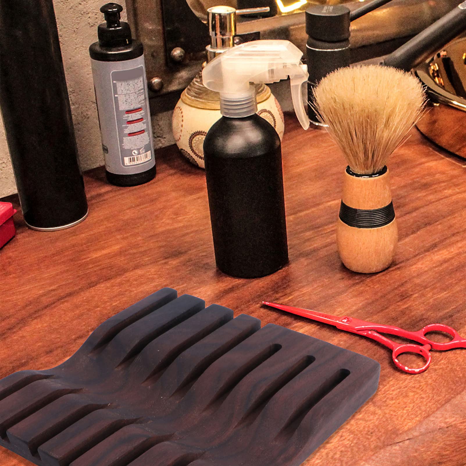 FOMIYES Hair Salon Scissors Storage Wooden Scissors Shelf Multi-function Hairdressing Tools Bracket