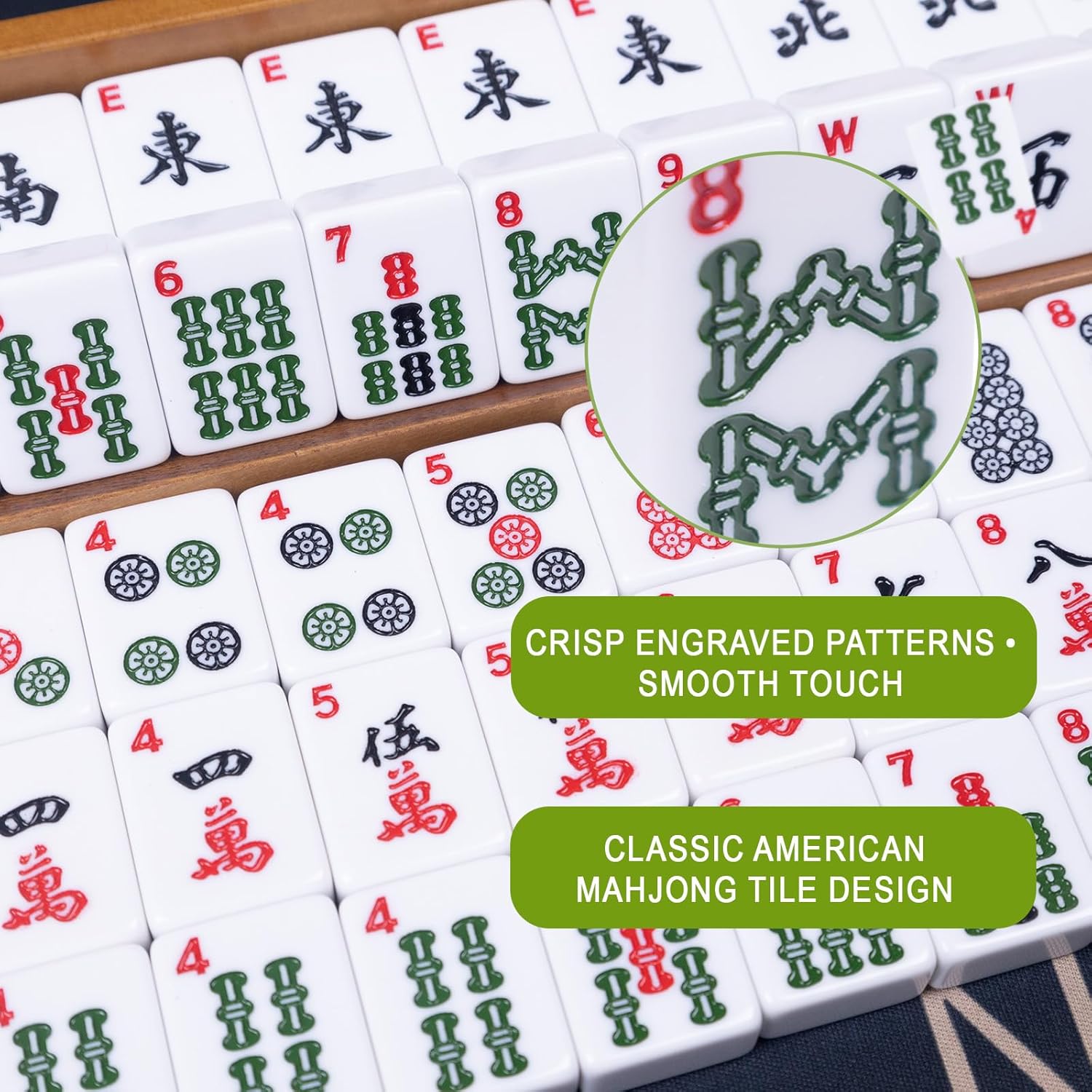 American Mahjong Set,Complete Game Kit, 166 Tiles Mahjong Tile Set with Wooden Pushers Racks, Carrying Bag, Mahjong Mat, Score Cards, Chips, Dice & Accessories Mahjong Set