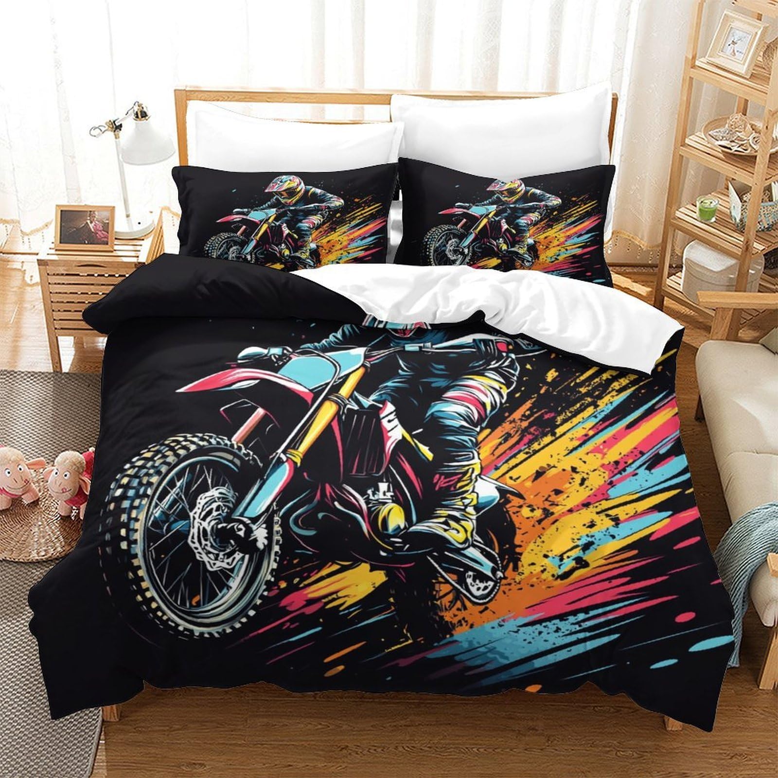Yyvkpmlxc Boys Style-12 Dirt Bike 3D Duvet Cover,Mountain Riding Bedding Bed Sets Soft Microfiber Quilt Cover 3Pcs, Comforter Cover With Zipper Closure For Kids Teen Bedroom Decor Single（140X200cm）