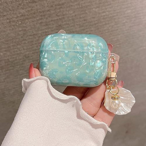 Miniatura 3 de Bonita funda para Airpod Pro 2 con llavero de perla de lujo, funda protectora de poliuretano termoplástico duro de leopardo, compatible con AirPods