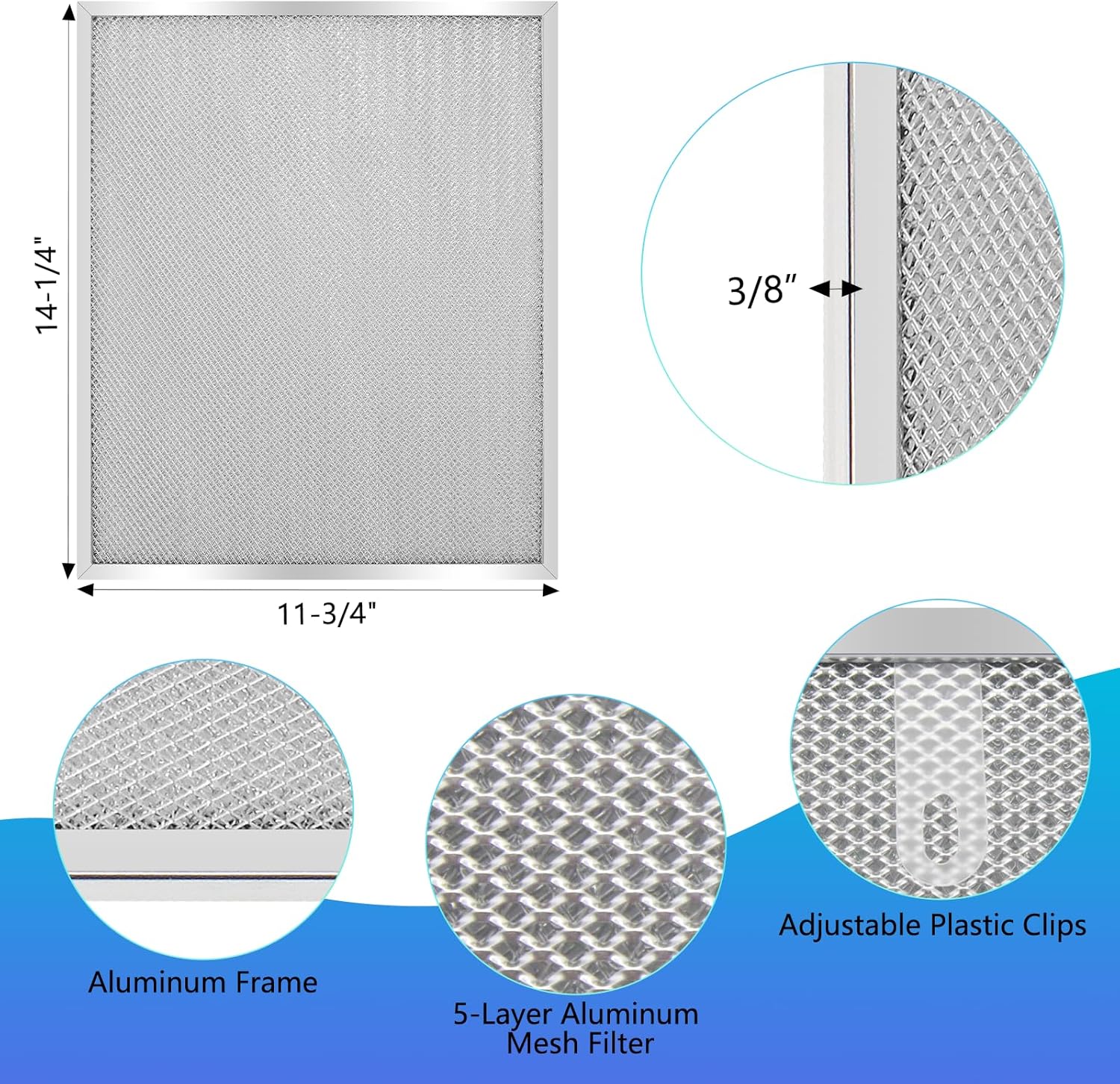Stove Hood Vent Filter 11-3/4" x 14-1/4" BPS1FA30 - Compatible with NuTone Allure & Broan Range Hood Filter Replacement 99010299 - Fits QS1 QS2 30" Hoods(​Aluminum Frame: 2-Pack)