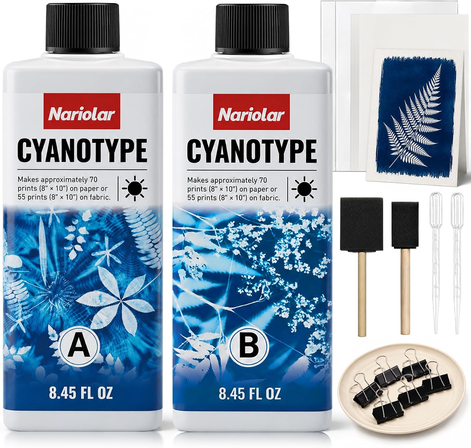 Nariolar Cyanotype Kit Sun Printing Sensitizer Set for Paper & Fabric 25PCS