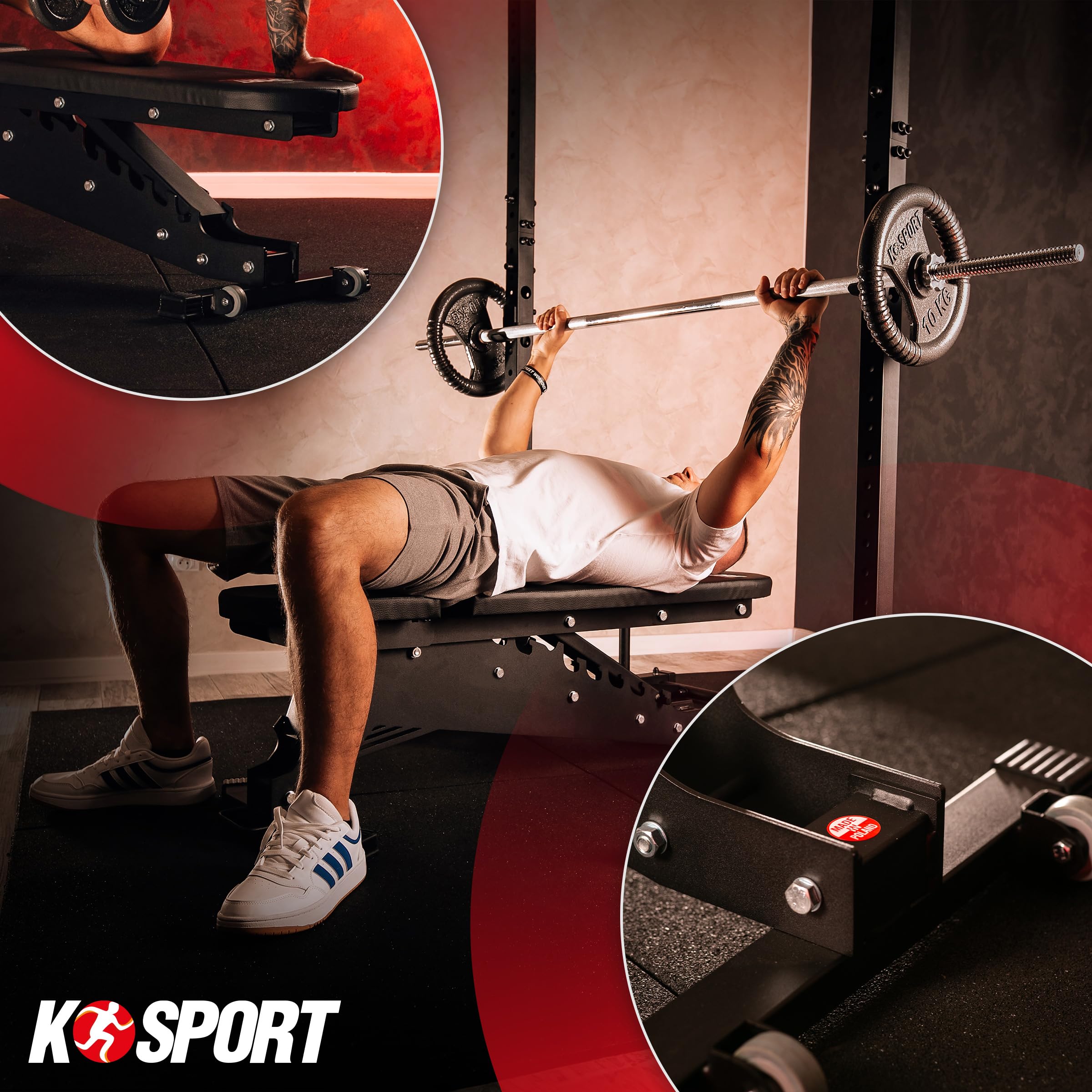 K-Sport: * Black Line * – Panca professionale | Panca professionale di alta qualità fino a 375 kg | Panca multifunzione regolabile in più posizioni, panca inclinata e panca piatta