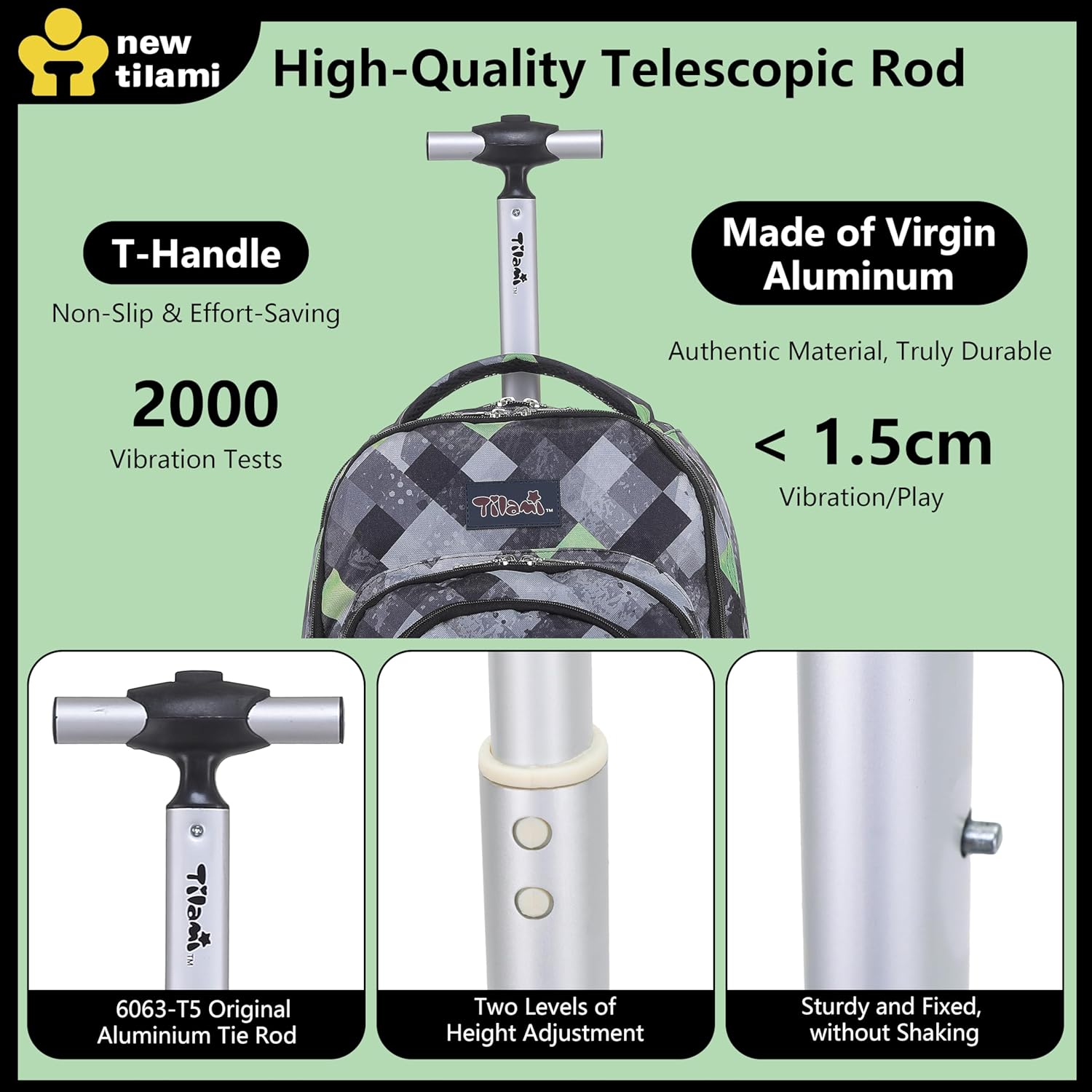 NEW TILAMI Rolling Backpack for Kids 18 Inch Wheeled Laptop Backpack Kids School Travel - Image 5