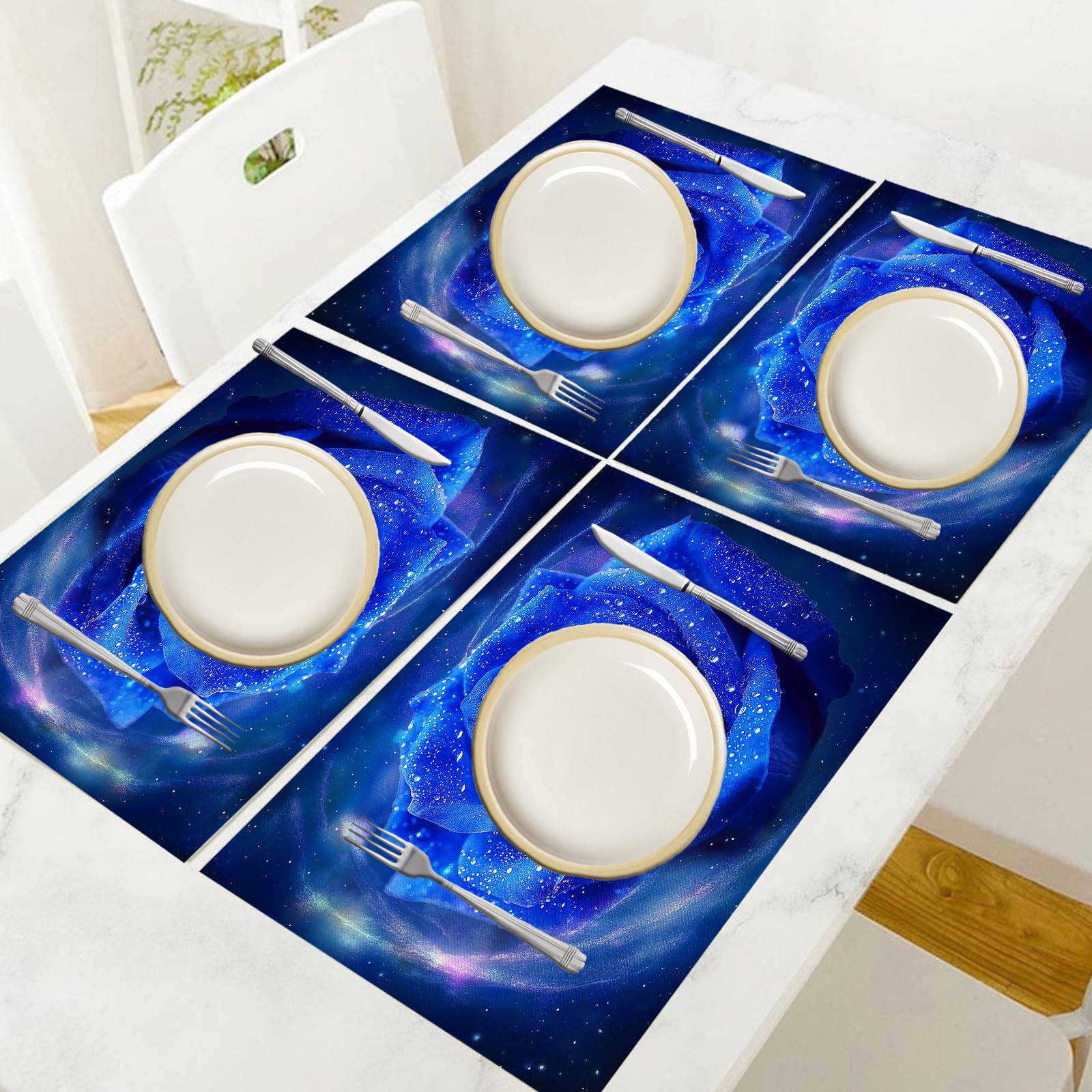 Set di 8 Tovagliette Americane Lavabili Cotone Lino Galassia - Tovaglietta Americana Resistenti al Calore Durevole Rosa blu - per Colazione Pranzo 30×45 cm