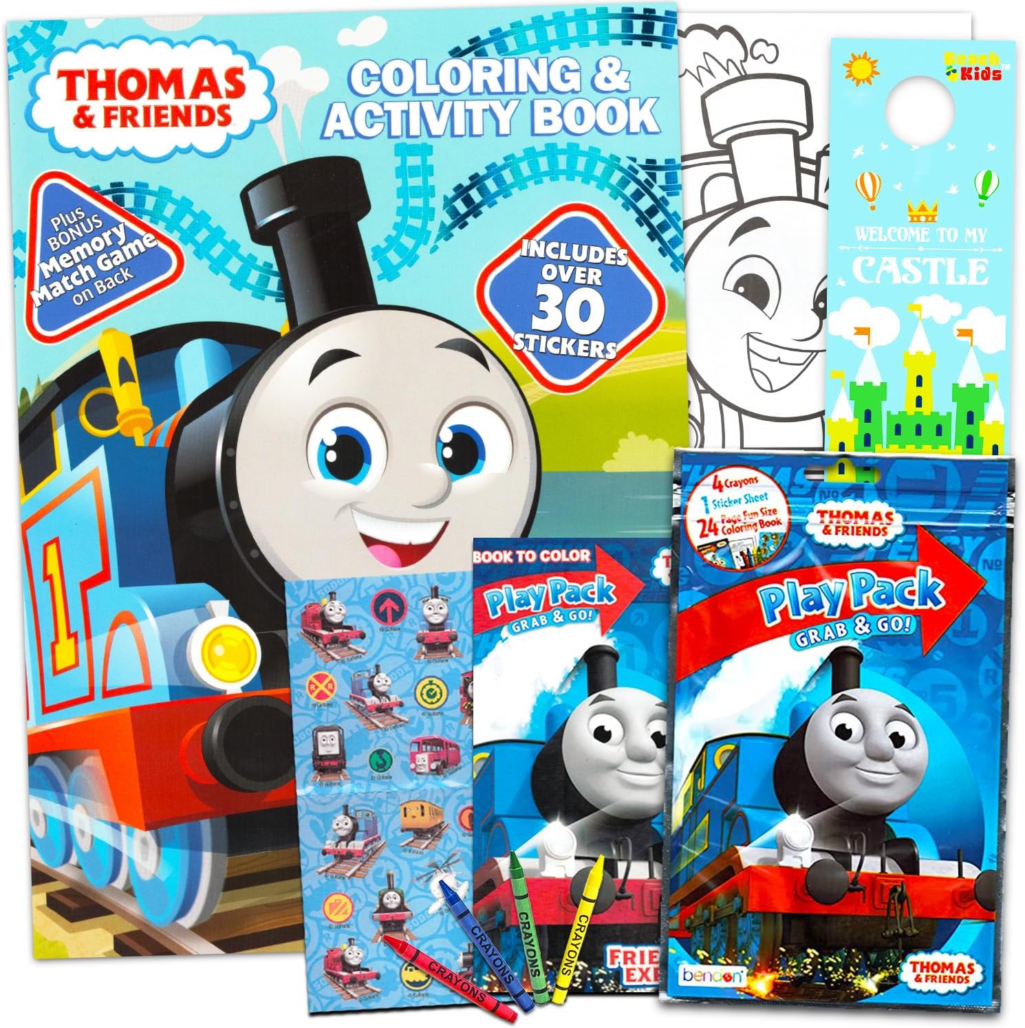 Thomas the Train Coloring Book for Kids Ages 4-8 - Bundle with Thomas Coloring Pages, Activities, Games Plus Stickers, More | Train Activity Book Set for Boys