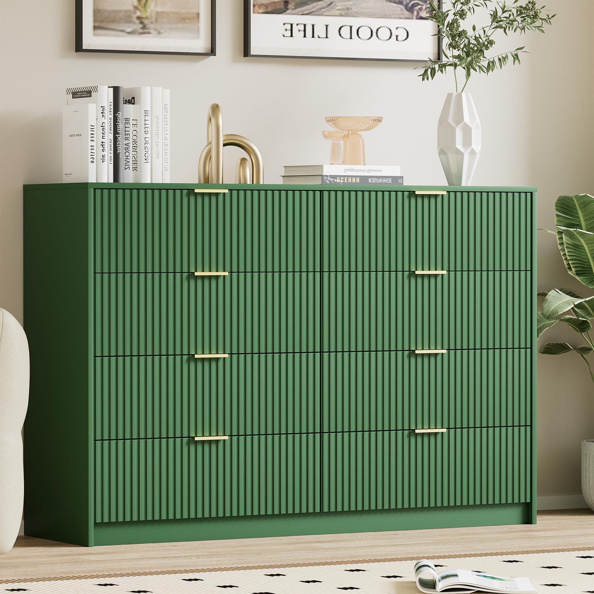 Amazon.com: Furniway Green Dresser Bedroom Set 3 Pieces, Nightstands Sets  of 2, 8 Drawer Dresser with Gold Handles for Bedroom : Home & Kitchen