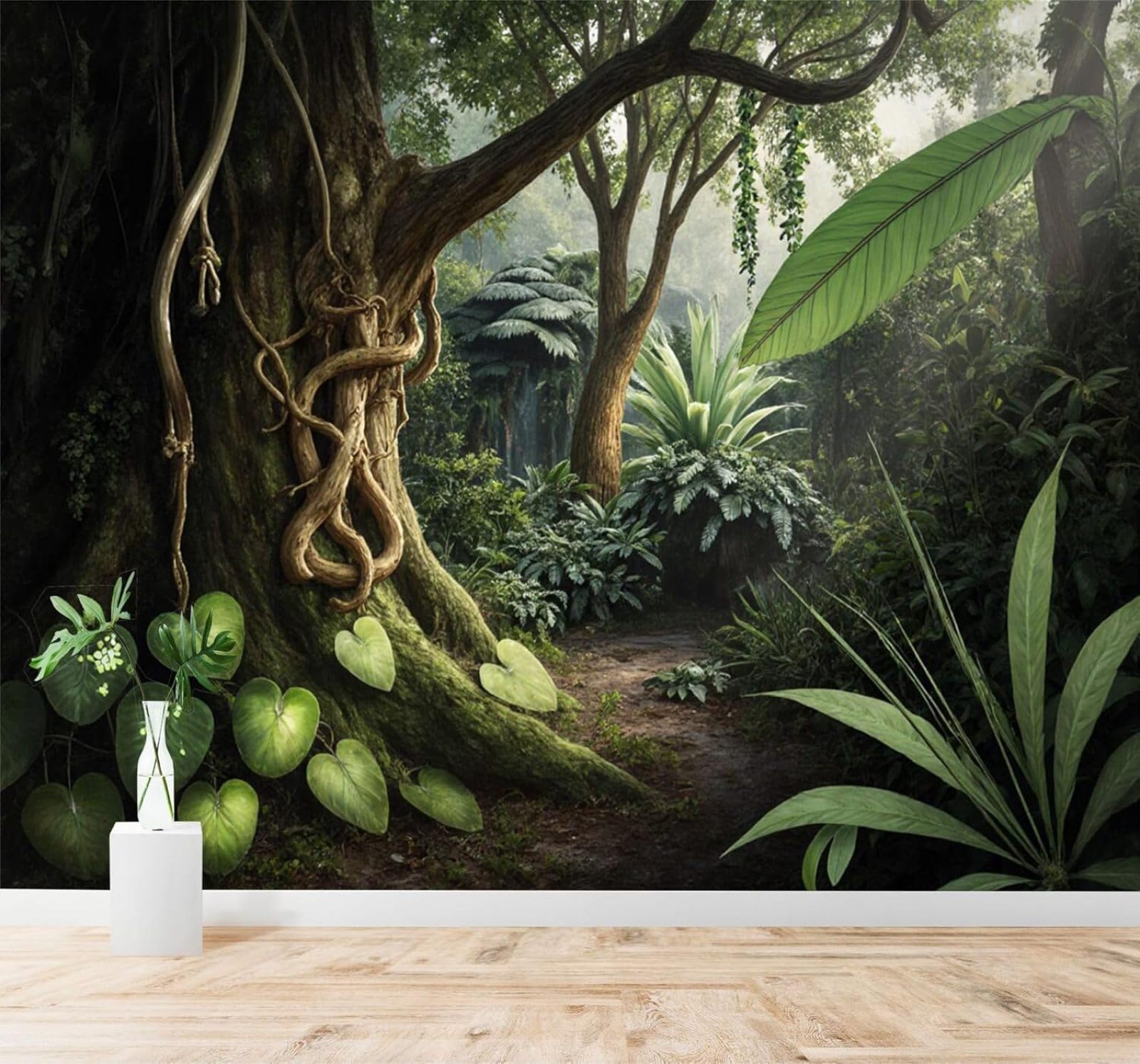 XLMING Lush Green Vines Leaves Forest 3D Wallpaper Silky Texture Home Study Office Grey Dining Room Sofa Bedroom Living Room TV Backdrop-250cm×170cm