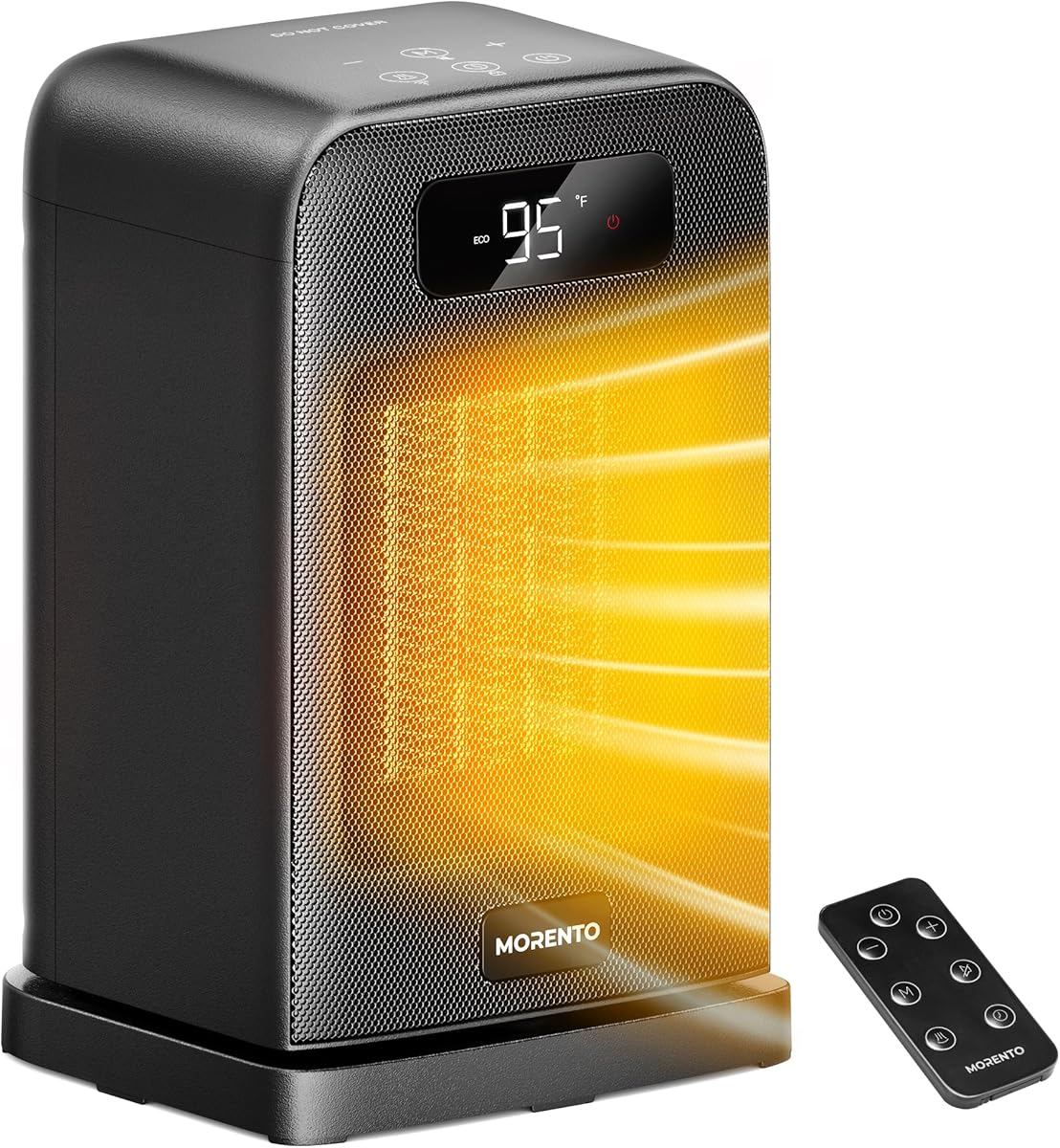 MORENTO Space Heater, 70° Oscillation, LED Display, 12H Timer, Thermostat, Overheat Protection, ECO, Small Space Heaters for Indoor Use, 1500W Ceramic, Heater for Bedroom, Office, Home (Black, 1 Pack)