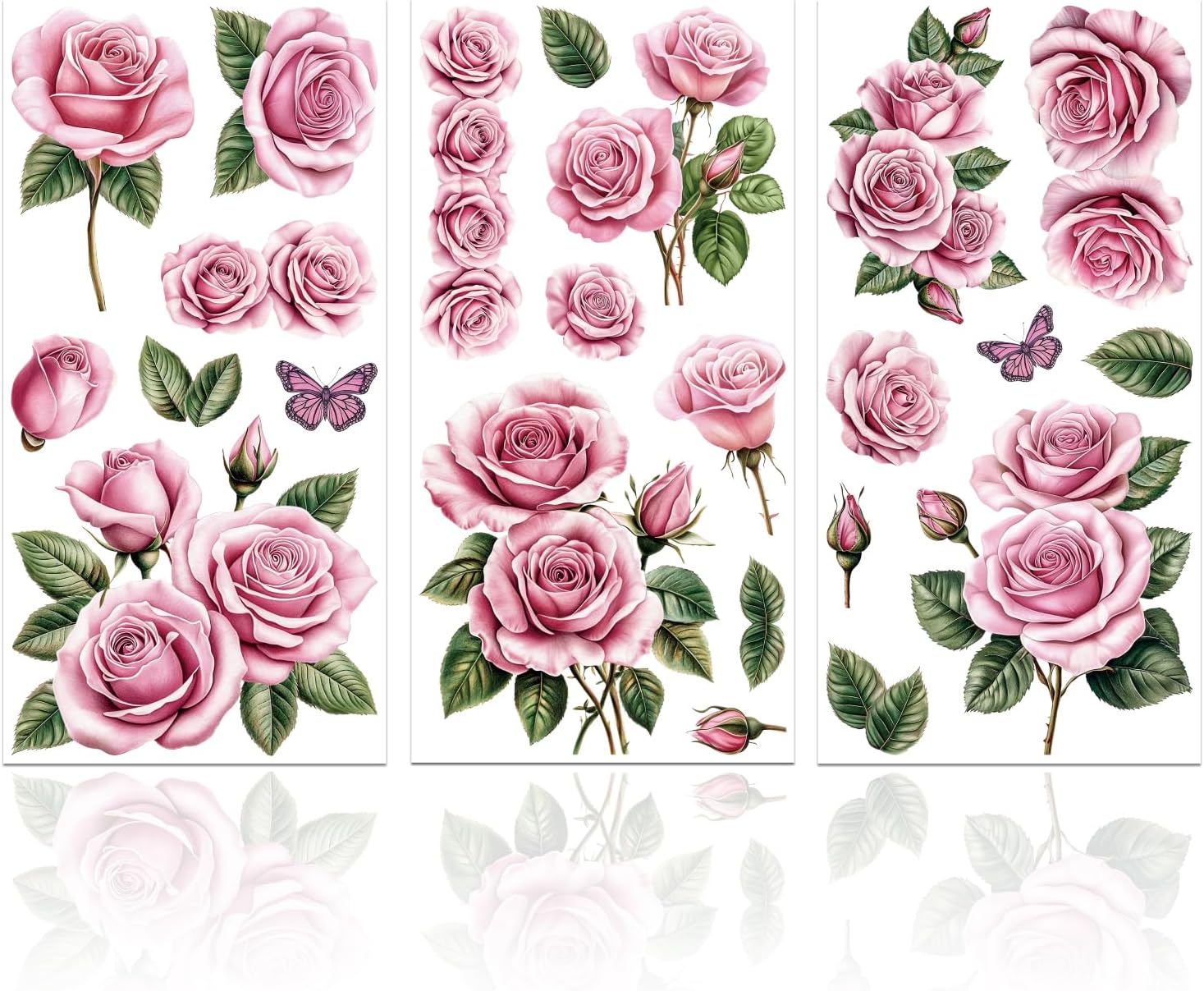 GLOBLELAND 3 Sheets Pink Rose Rub on Transfer for Furniture 6×12 inch