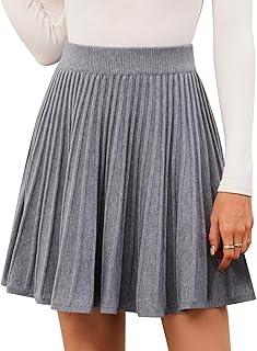 Women's Pleated Knit Mini Skirts Stretchy High Waist A-Line Casual Sweat...