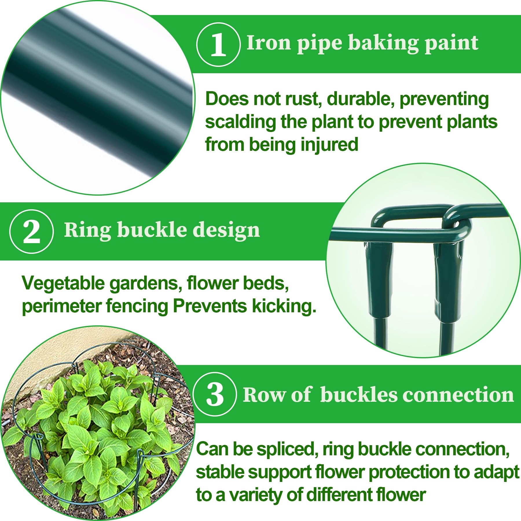 YeahBoom 10 Pièces 25x80cm Tuteurs pour Plantes,Piquets Verts Demi-Ronds Support,Soutien pour Plantes de Jardin,Support de Plantes de Jardin Demi-Rond,pour Hortensias, Pivoines, Plantes Vivace, Légume