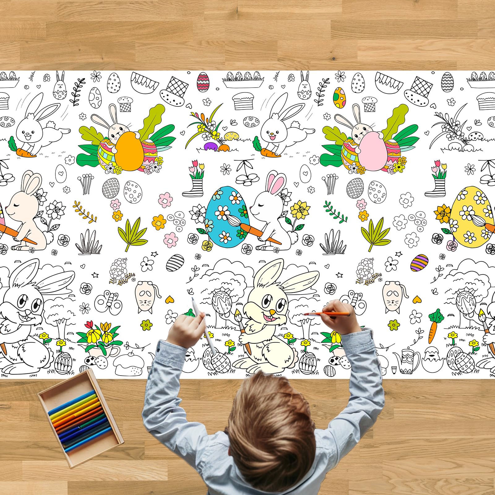30 x 72 Inch Easter Colouring Tablecloth for Kids, Crafts for Teaching Activities, Banner & Poster Gifts, Classroom & Party Decorations