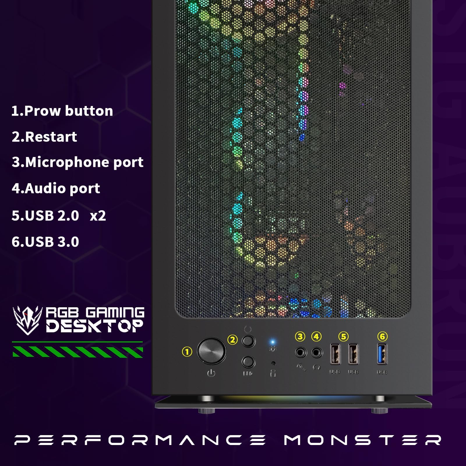 STGAubron Computer desktop per PC da gioco, GeForce RTX 2060 6G, AMD Ryzen 5 2600 fino a 3,9 G, 16G DDR4, 512G SSD, 600M WiFi, BT 5.0, ventola RGB x6, Windows 11 Home