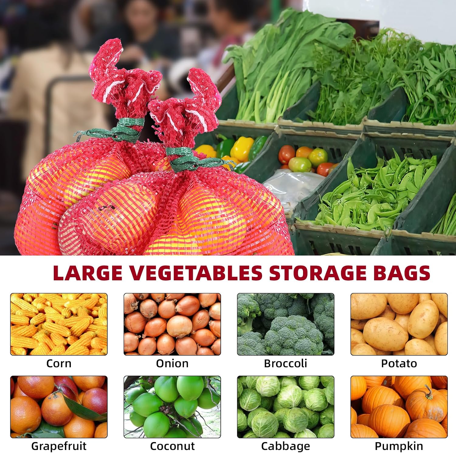 SynHHergyx 50Pcs Extra Large Mesh Produce Bags, 60 lbs Onion Bag 21” x 32” Reusable Washable Breathable Vegetable Storage Net Bags with Drawstring for Firewood Onions Potatoes Carrot Corn Crawfish