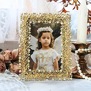 ZIYOO Tabletop Decorative Vintage Gold Rectangular 4x6 Inch Picture Frame with Opalescent Gem Accents – Ornate Baroque-Style Decorative Frame for Tabletop Display or Gift