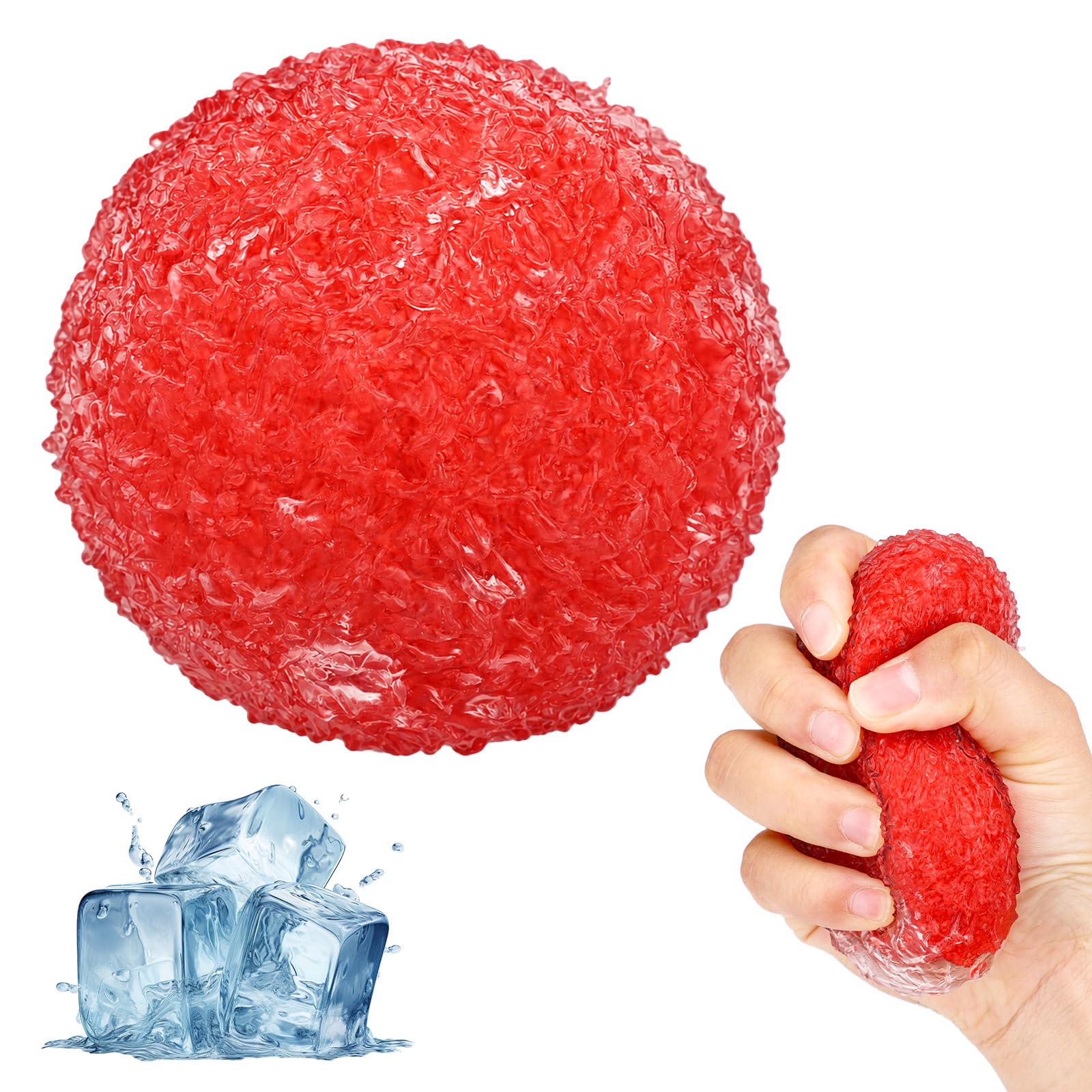 BOXOB Crunchy Squishy Ball, Ice Skin Squeeze Toy for Adult & Kids (Red)