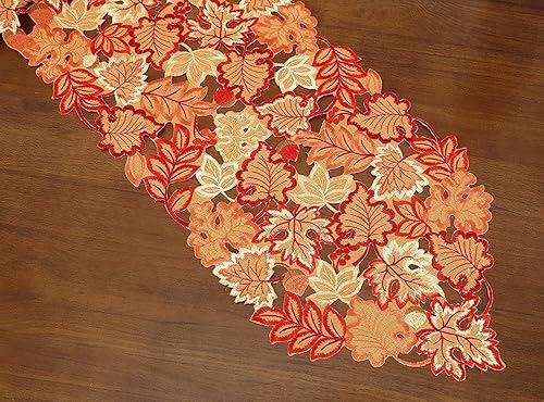 Miniatura 8 de GRANDDECO Camino de mesa de otoño para el día de Acción de Gracias, 13 x 68 pulgadas con hojas de arce para otoño, cena familiar, decoración de