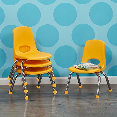 Miniatura 2 de FDP 10377-YE - Silla escolar apilable de 10 pulgadas, asiento apilable para estudiantes con patas de acero cromado y deslizadores de bolas para