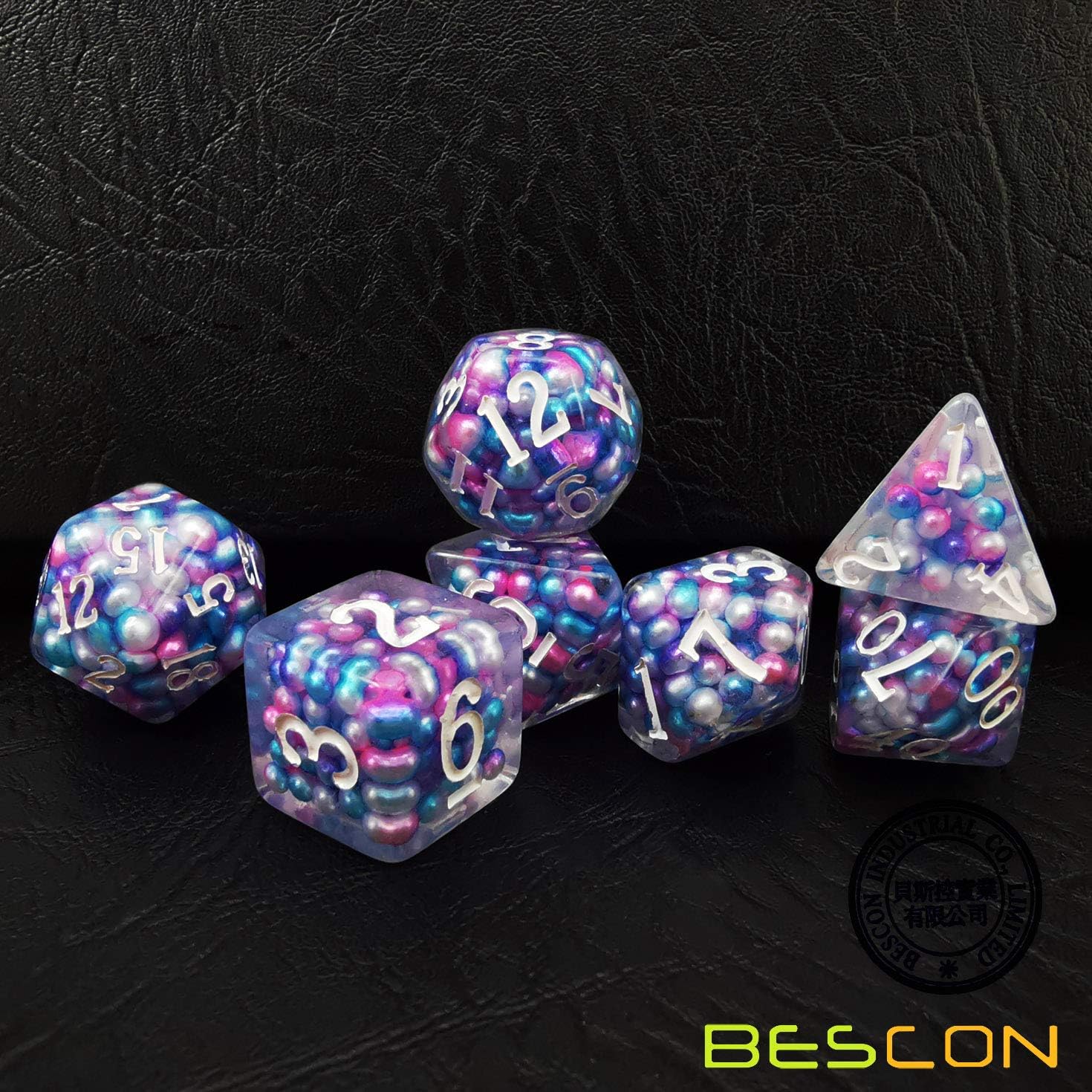 Bescon Peacock Pearl Polyhedral Dice Set, Pearl Poly RPG Dice Set of 7