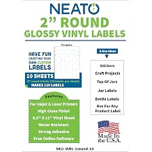 2" Round Label Stickers - Glossy, Blank Custom Labels for Laser & Inkjet Printers - Personalized, Customizable, Waterproof, Tear-Resistant Vinyl Labels - Made in USA - 10 Sheets, 120 Printable Labels