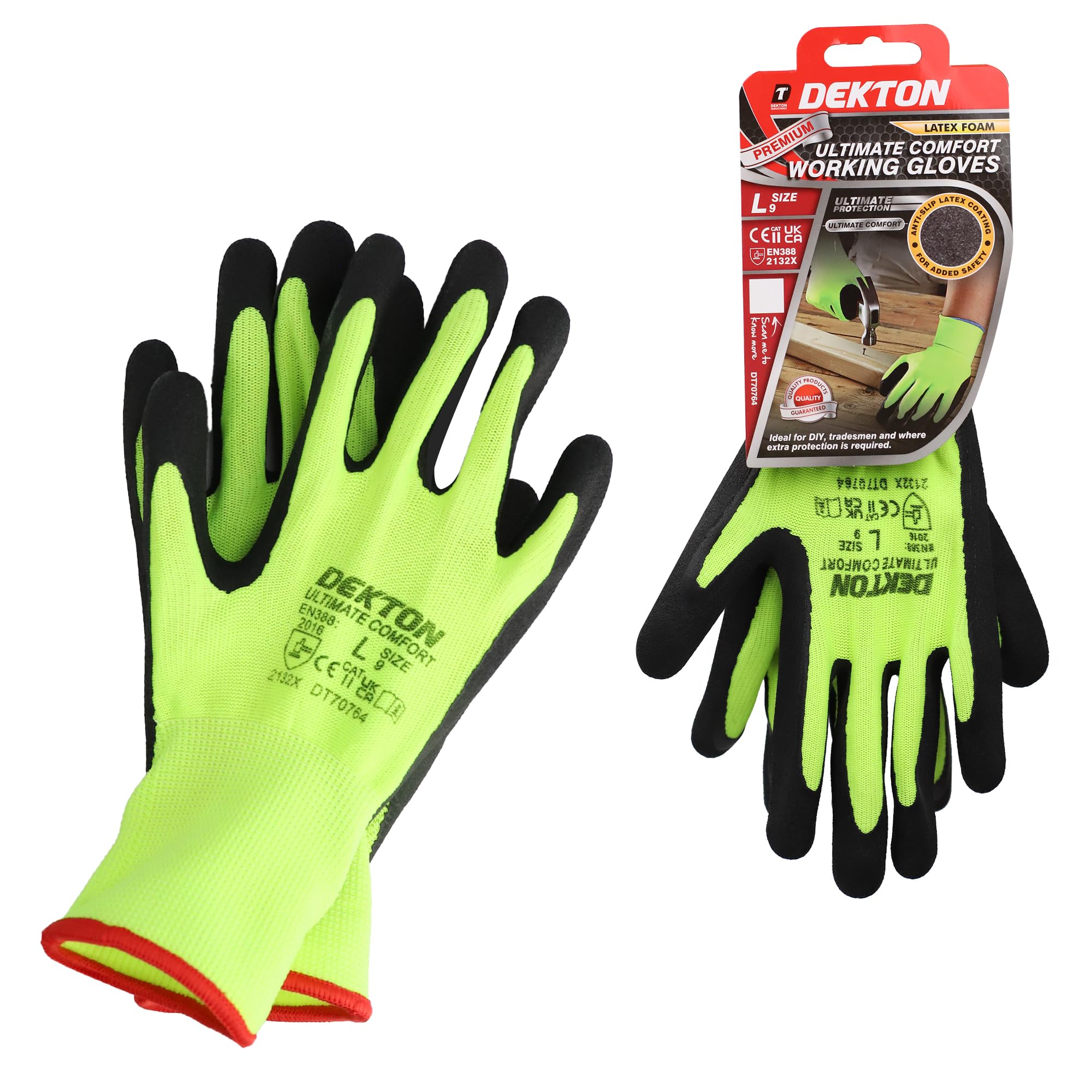 Dekton 9/L Premium Ultimate Comfort Latex Foam Working Gloves | Ultimate Protection for DIY & Tradesmen | Ultra Grip Material | CE Cat 2 & EN388 Certified | Ideal for Protection in Various Task