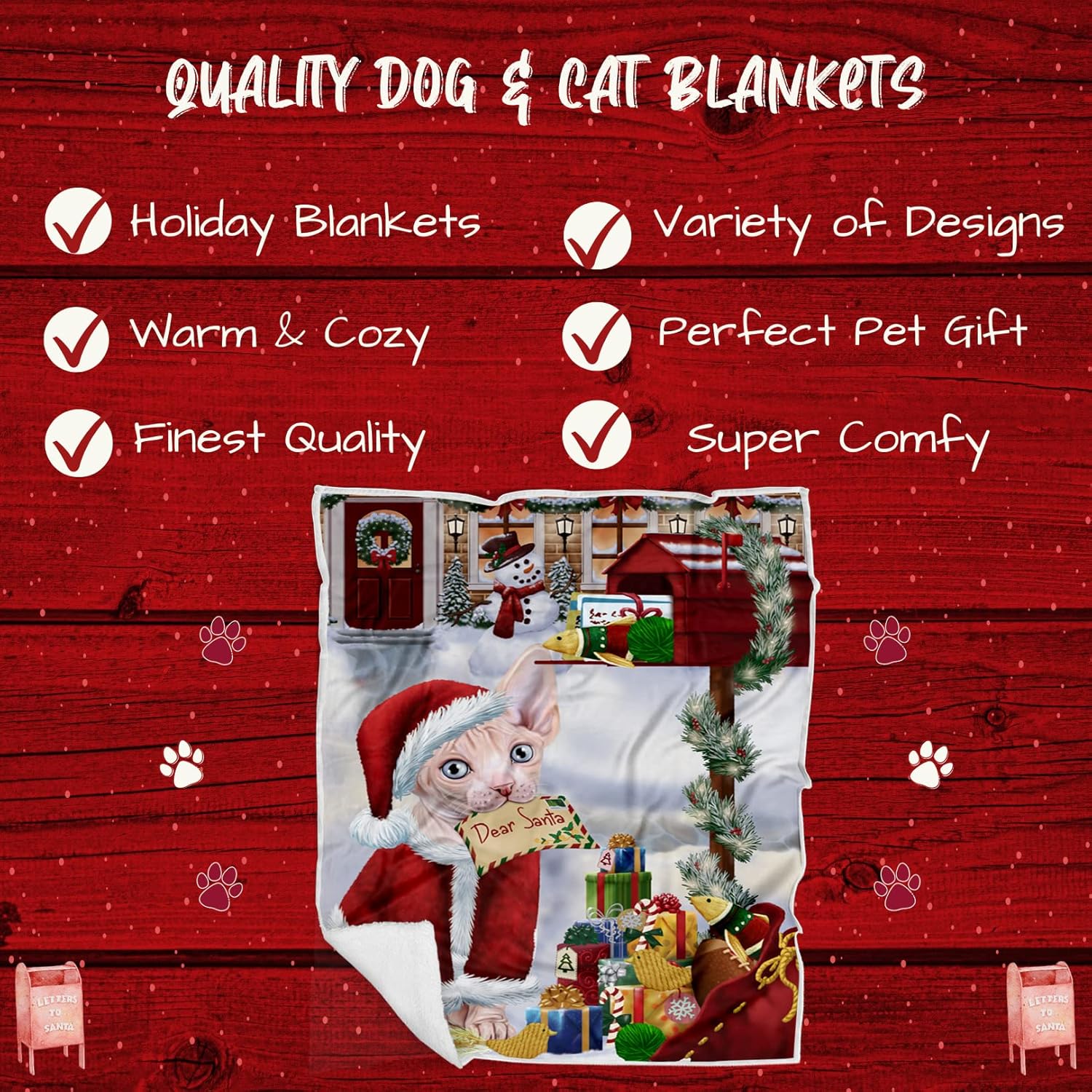 Doggie of the Day Sphynx Cat Blanket - Dear Santa Letter Christmas - Super Soft & Warm Pet Theme for Sofa or Bed, Warm Fleece, Sherpa or Woven Material BLNKT158250 (50x60 Sherpa)