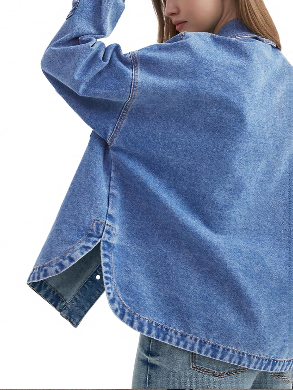 Womens Denim Jacket Wash Jean Jacket Coats With Pockets - Image 4