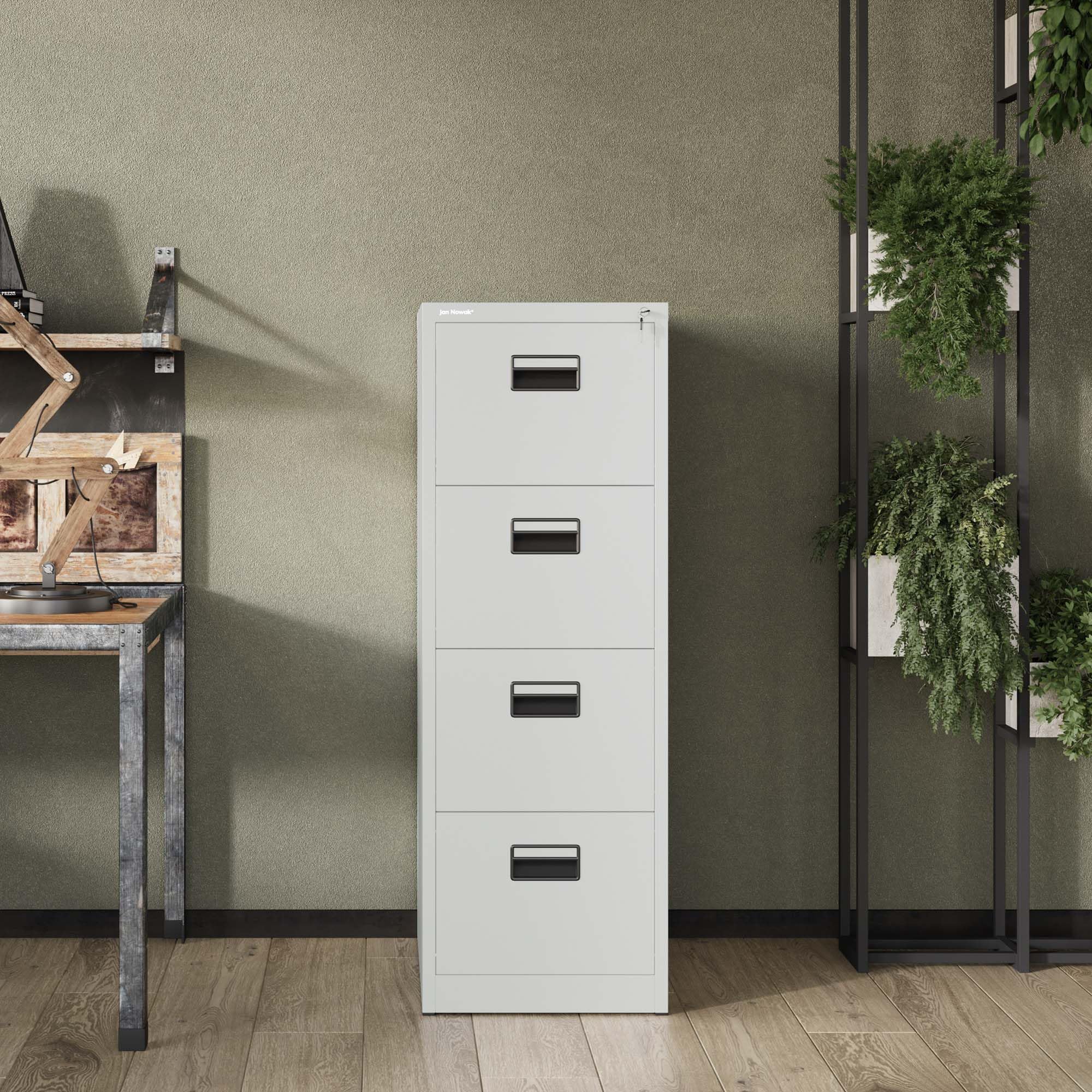 Jan Nowak Armoire Classeur pour Dossiers avec 4 Tiroirs Armoire de Bureau Metallique Revêtement en Poudre Tôle d'acier 132 cm x 46 cm x 62 cm (Gris)