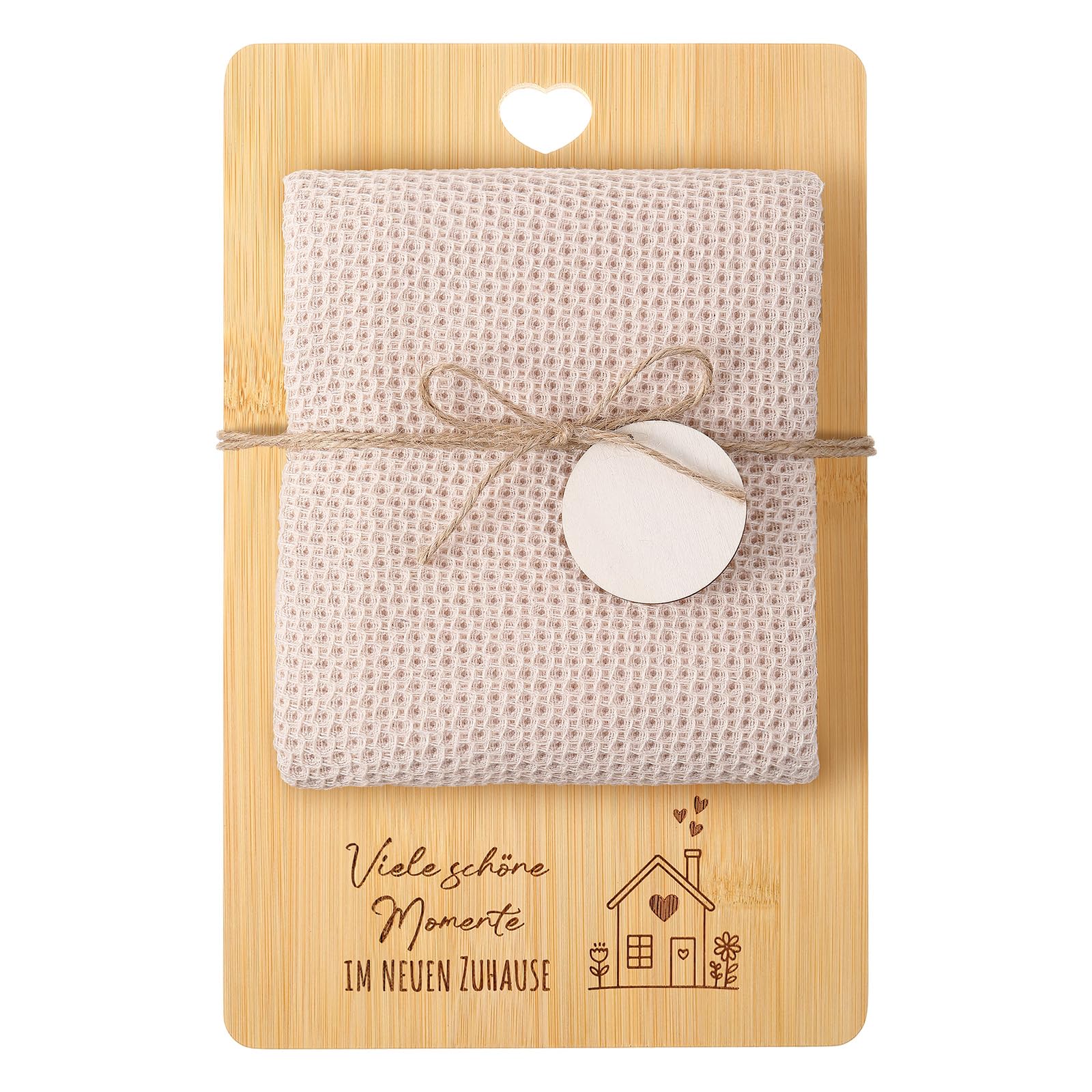 Planche à découper en bois noble et torchon coton de cuisine raffiné