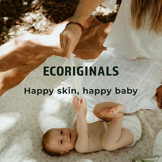 Ecoriginals - 144 Eco Crawler Diapers - Baby Diapers with 100% Plant-Based Layers, Disposable & Hypoallergenic Baby Essentials for Kids - Secure Fit Diapers Size 3 (15-26lb), 6 Pack