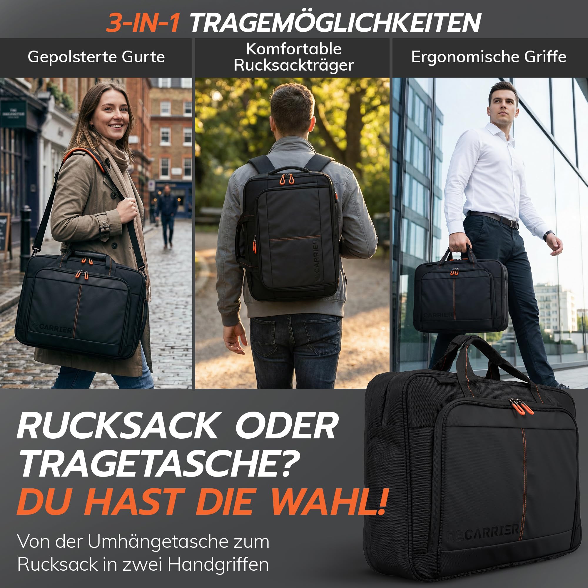 WorkBag Laptoptasche 18 Zoll aus recyceltem PET – Wasserabweisende Laptop Tasche Business Aktentasche mit Schultergurt – Große Notebook Tasche für Arbeit, Büro & Reisen