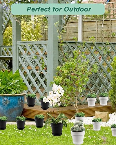 Miniatura 6 de vensovo Macetas pequeñas de plástico negro de 6 pulgadas, 4 macetas pequeñas de plástico Morden con orificio de drenaje y platillos, perfectas para