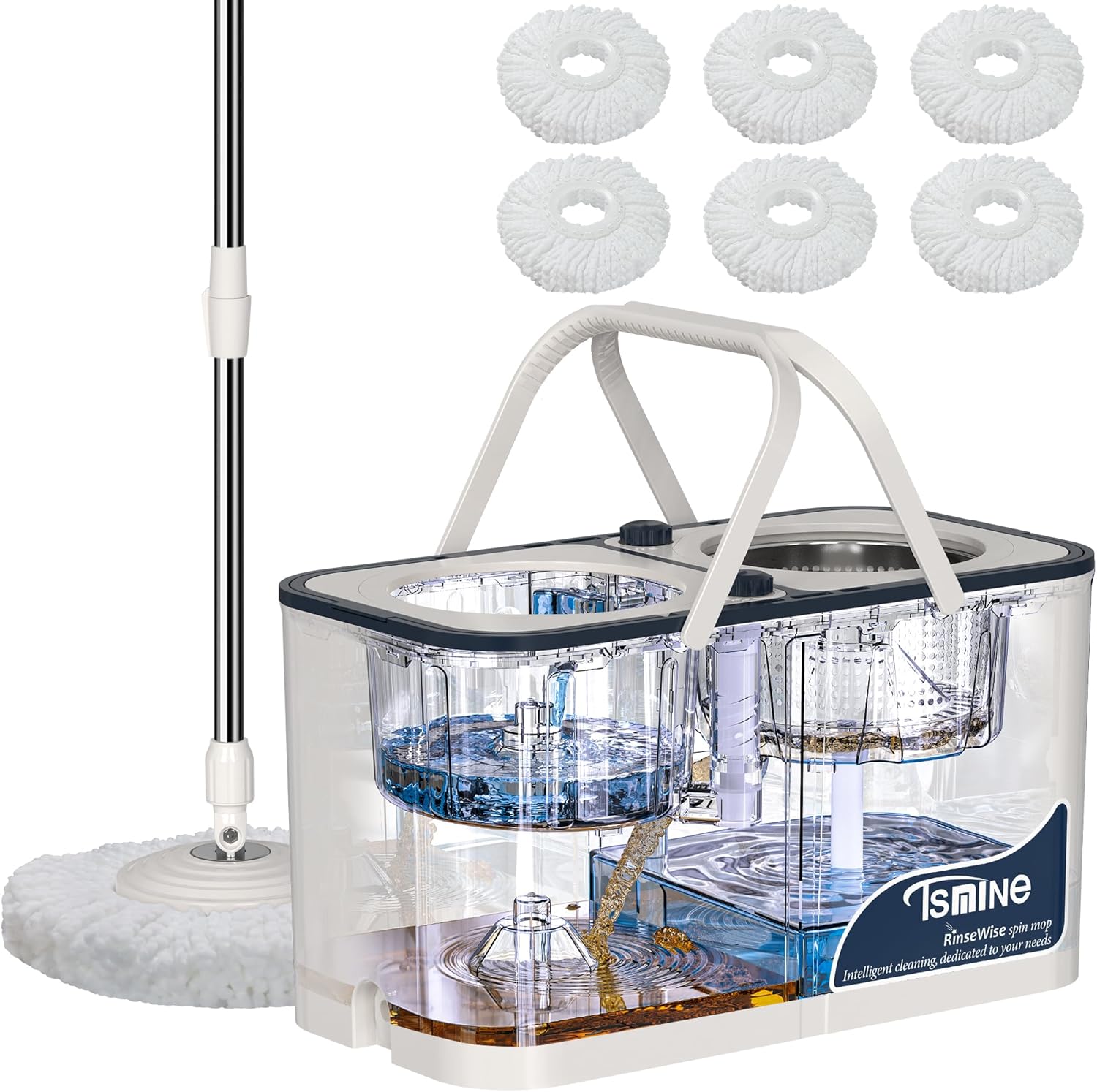 Spin Mop and Bucket with Separate Clean and Dirty Water,Mop