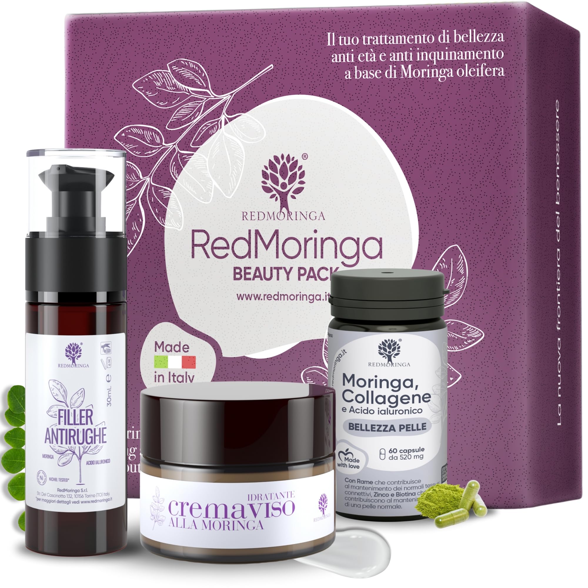 Cofanetto Regalo Donna Kit Skincare Viso Completo | Skincare Kit con Crema Viso, Siero Anti-rughe, Integratore Collagene | Idea Regalo Donne Set Skincare Redmoringa | L'unico IN & OUT