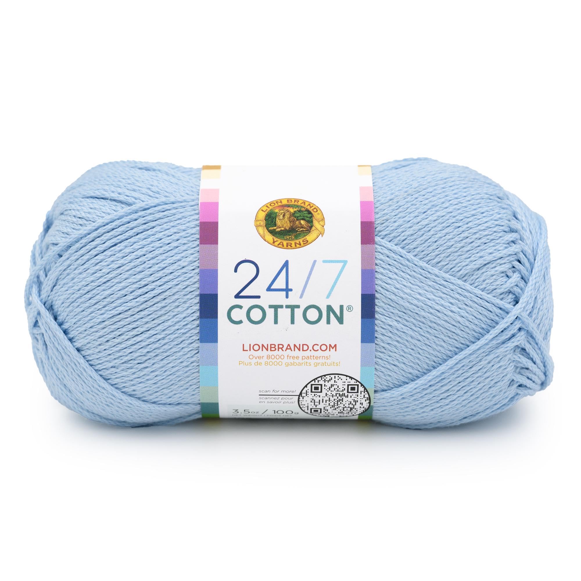 Lion Brand Yarn, 24/7 Cotton Yarn, Chambray, Light Blue, 1 Pack