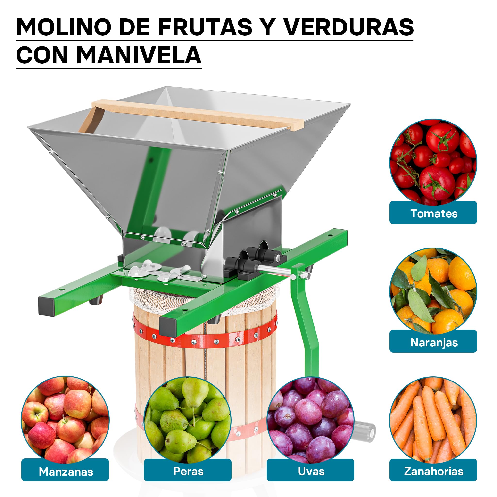 Prensa para frutas mosto bayas 18 litros + triturador molino 7 litros