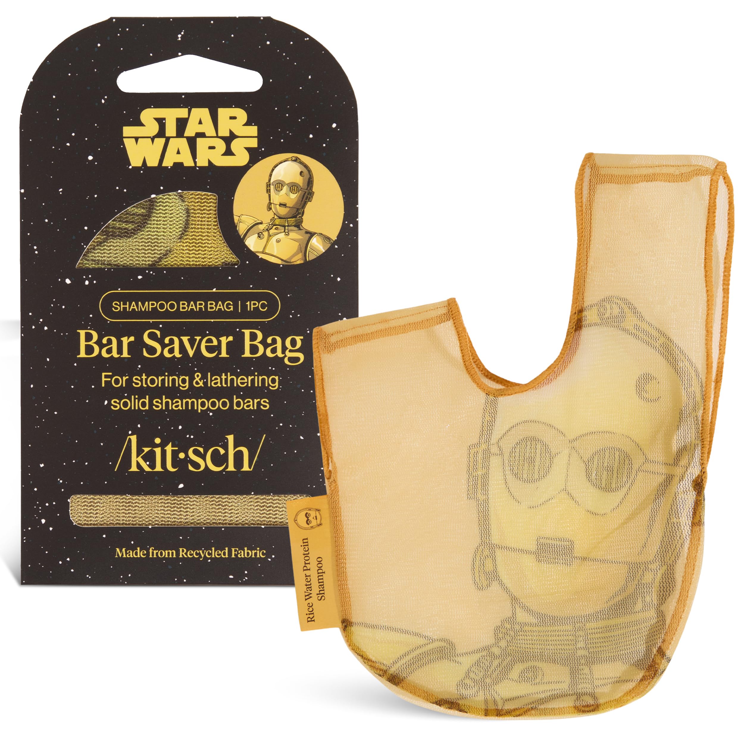 Kitsch x Star Wars C-3PO Soap Saver Bag – Patented Mesh Bag Soap Holder for Shampoo & Conditioner Bars - Extends Use & Prevents Soggy Mess - Recycled